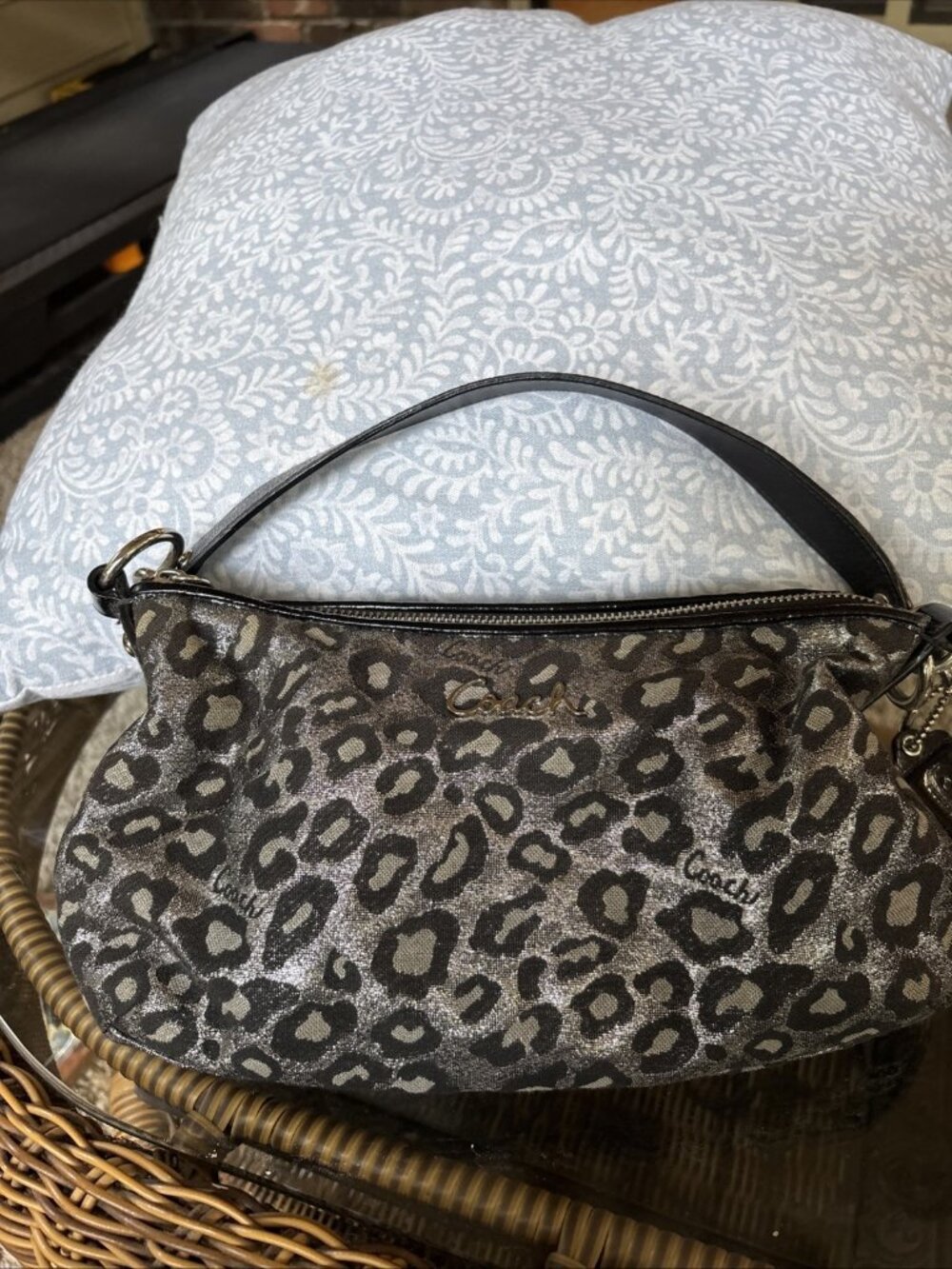 Coach Silver And Black Leapord Print Metallic Shoulder Bag Y2K Vibes - Picture 2 of 12